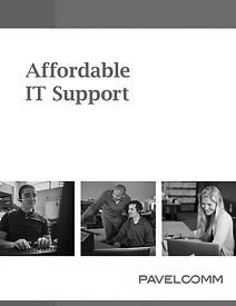 affordable-it-support A flyer titled Affordable IT Support with three images of people working on computers and interacting in an office, highlighting Healthcare IT Support. The company name PAVELCOMM is at the bottom right.
