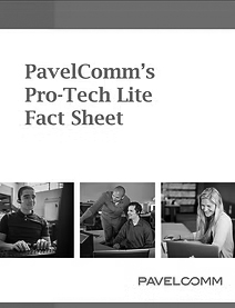 pro-tech-lite-fact-sheet Cover of a document titled PavelComm’s Pro-Tech Lite Fact Sheet, featuring three images of people working at computers, highlighting SMB IT Services, with the PavelComm logo at the bottom.